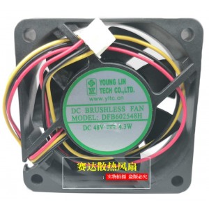 YOUNG LIN DFB602548H 48V 4.8W 3wires Cooling Fan