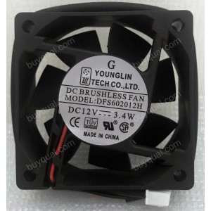 YOUNG LIN DFS602012H 12V 3.4W 2 wires Cooling Fan