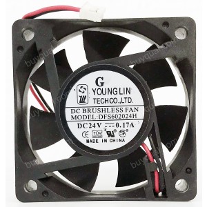 YOUNG LIN DFS602024H 24V 0.17A 2 wires Cooling Fan