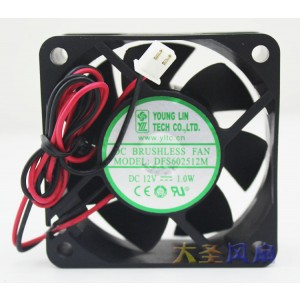 YOUNG LIN DFS602512M 12V 1.0W 2wires Cooling Fan