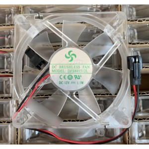 YOUNGLIN DFS801512L 12V 1.1W 2wires Cooling Fan 