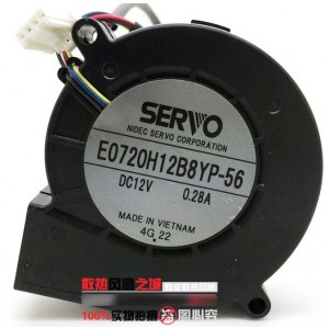 SERVO E0720H12B8YP-56 12V 0.26A 4wires Cooling Fan 