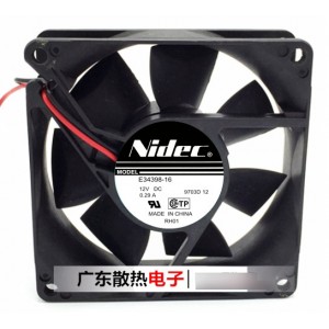 Nidec E34398-16 E3439816 12V 0.29A 2wires Cooling Fan 