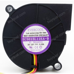 EVERCOOL EC5015L12EA-B 12V 0.10A 3wires Cooling Fan