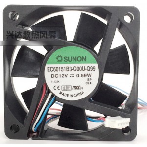 SUNON EC60151B3-Q00U-Q99 12V 0.59W 4wires Cooling Fan