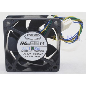 EVERFLOW F126025DU 12V 0.26A 4wires Cooling Fan