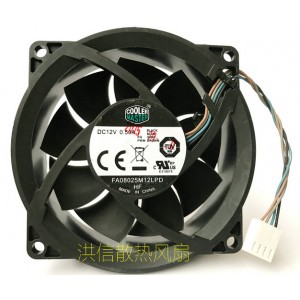 COOLMASTER FA08025M12LPD 12V 0.50A 4wires Cooling Fan 