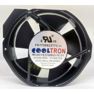 COOLTRON FA1738B22T7C-31 220V-240V 0.16A/0.17A 2wires Cooling Fan 