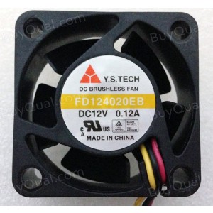 Y.S.TECH FD124020EB 12V 0.12A 3wires Cooling Fan