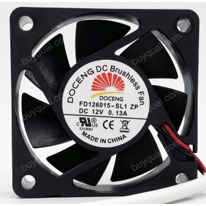 DOCENG FD126015-SL1 ZP 12V 0.13A 2wires Cooling Fan 