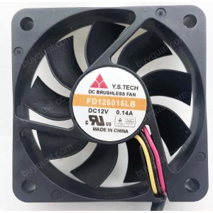 Y.S.TECH FD126015LB 12V 0.14A 3wires Cooling Fan