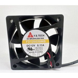 Y.S TECH FD126020MB 12V 0.11A 2wires Cooling Fan 