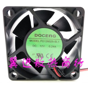 DOCENG FD126025-SL1 12V 0.24A 2wires Cooling Fan