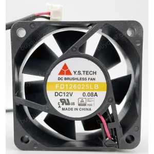 Y.S.TECH FD126025LB 12V 0.08A 2wires Cooling Fan