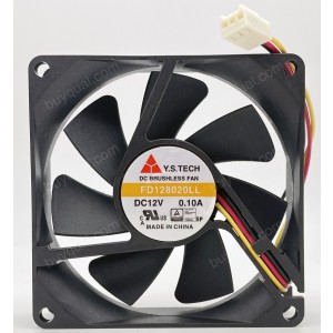 Y.S.TECH FD128020LL 12V 0.1A 3wires Cooling Fan