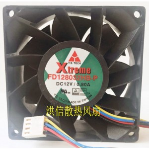 Y.S TECH FD128032HB-P 12V 0.80A 4wires Cooling Fan