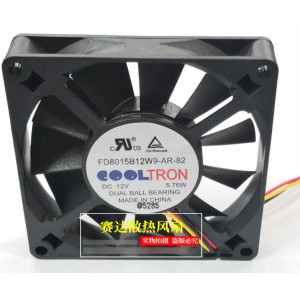 COOLRTON FD8015B12W9-AR-82 12V 5.76W 3wires Cooling Fan