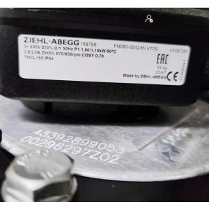 ZIEHL-ABEGG FN080-SDQ.6N.V7P5 400V 3.9/2.0A 1.90/1.10kW Cooling Fan 
