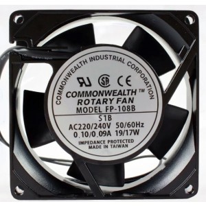 COMMONWEALTH FP-108B S1B 220/240V 0.10/0.09A 19/17W 2wires cooling fan