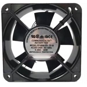 COMMONWEALTH FP-18060EX-S1-B 220/240V 0.28A 45W 2wires cooling fan