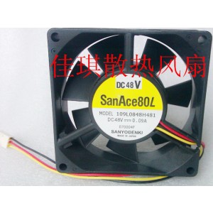 Sanyo 109L0848H481 48V 0.09A 3wires Cooling Fan
