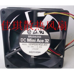 Sanyo 109P0924S2J03 24V 0.26A 3wires Cooling Fan