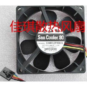 Sanyo 9AH0812P4D031 12V 0.12A 4wires Cooling Fan
