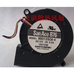 Sanyo 9BD12SC6-4 12V 0.3A 3wires Cooling Fan
