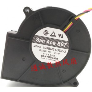 SANYO 109BM24GD2-2 24V 0.34A 3 Wires Cooling Fan 