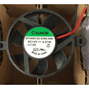 SUNON EF30081S2-E060-A99 12V 0.51W 2 Wires Cooling Fan 