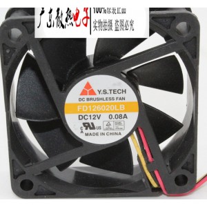 Y.S.TECH FD126020LB 12V 0.08A 3 wires Cooling Fan