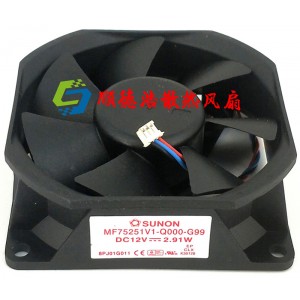 SUNON MF75251V1-Q000-G99 12V 2.91W 3wires Cooling Fan - New