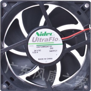 Nidec U92T24MS2A7-51 24V 0.22A 2 Wires Cooling Fan 