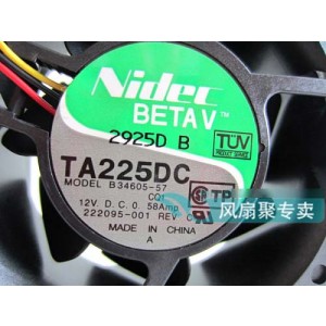 Nidec B34605-57 12V 0.58A 3wires Cooling Fan