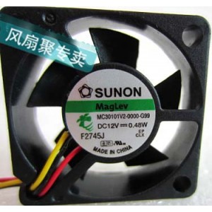 SUNON MC30101V2-0000-G99 12V 0.48W 3wires Cooling Fan