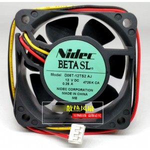 Nidec D06T-12TS2 12V 0.25A 3wires Cooling Fan