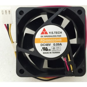 Y.S.TECH FD486025HB 48V 0.09A 3wires cooling fan