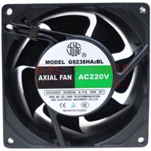 JiuLong G9238HA2BL 200/240V 0.11A 16W 2 Wires Cooling Fan 