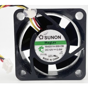 SUNON HA40201V4-0000-C99 12V 0.6W 3wires cooling fan