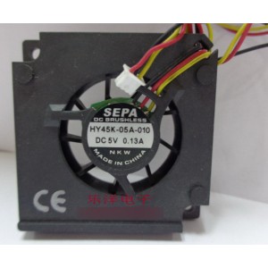 SEPA HY45K-05A-010 5V 0.13A 3wires Cooling Fan