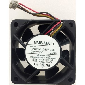 NMB 2408NL-05W-B56 24V 0.09A 4wires Cooling Fan - used