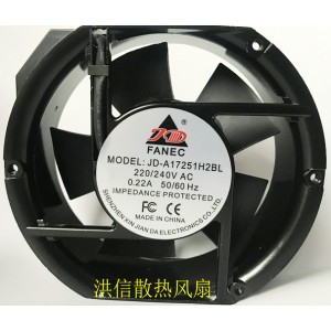 FANEC JD-A17251H2BL 220/240V 0.22A 2wires Cooling Fan 