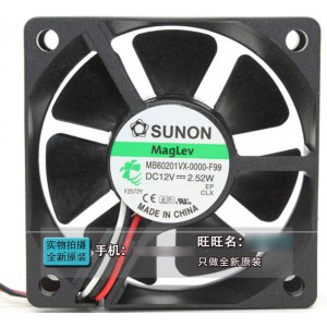 SUNON MB60201VX-0000-F99 12V 2.52W 3wires Cooling Fan 