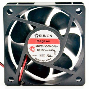 SUNON MB60251V3-000C-A99 12V 0.60W 2wires Cooling Fan