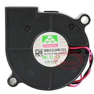 Protechnic MBA5112HB-O15 12V 0.16A 2wires Cooling Fan 