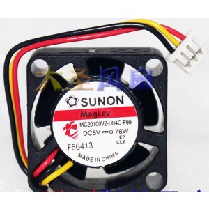 SUNON MC20100V2-D04C-F99 5V 0.78W 3wires Cooling Fan