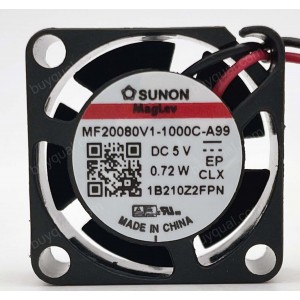 SUNON MF20080V1-1000C-A99 5V 0.72W 2wires Cooling Fan 