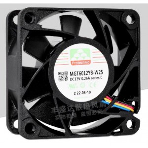 Protechnic MGT6012YB-W25 12V 0.26A 3.12W 4wires Cooling Fan