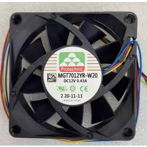 Protechnic MGT7012YR-W20 12V 0.43A 4wires Cooling Fan