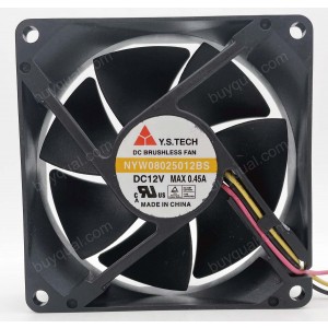 Y.S.TECH NYW08025012BS YW08025012BS 12V 0.45A 0.51A 3wires Cooling Fan